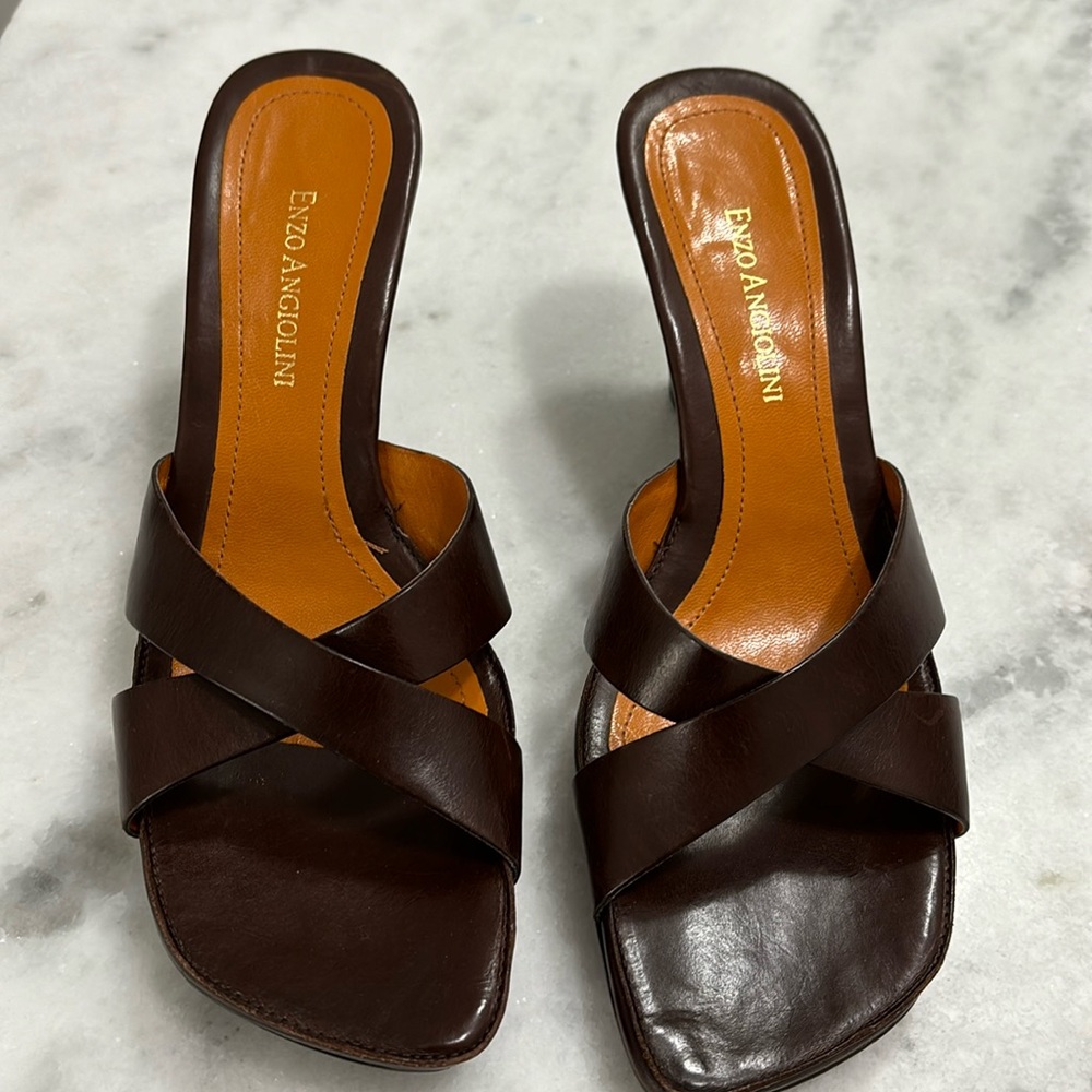Brown leather wedges by Enzo Angiolini.